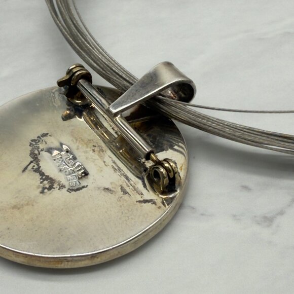 Vintage Sterling Silver Turquoise Inlay Pendant Pin Necklace Multi-Strand Choker - Picture 8 of 11